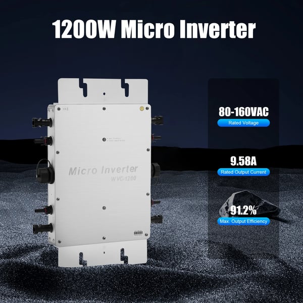 Mikroinverter til solpaneler - Nettilsluttet - 1200 W - 22–50 V DC - 110/220 V AC - IP65 vandtæt - EU/US-stik - Maks. indgangsstrøm 54,4 A