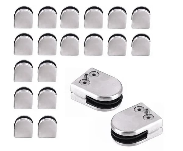 Glasfästen - Glasklämma - 20-pack - Rostfritt stål 304 - Justerbar hållare - För glaspaneler - Silver