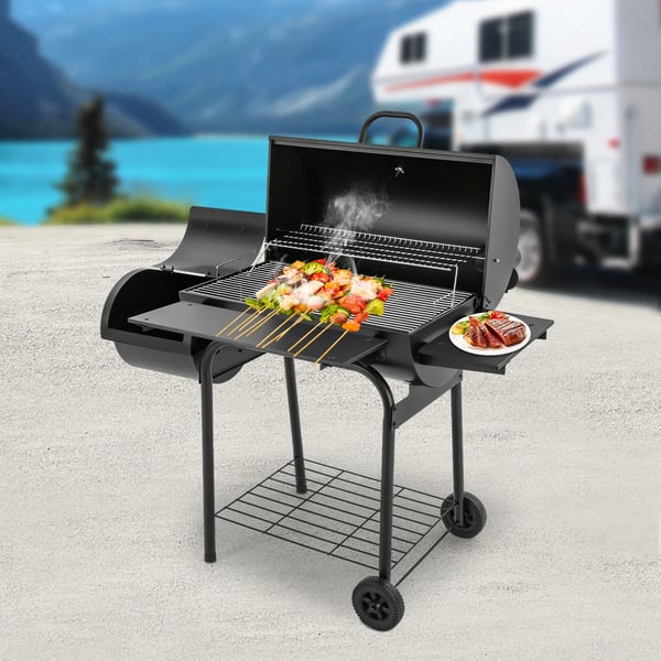 Udendørsgrill - Kulgrill - Fritstående - Med termometer - Grillriste - Legeringsstål/jern - Kul (medfølger ikke) - Sort