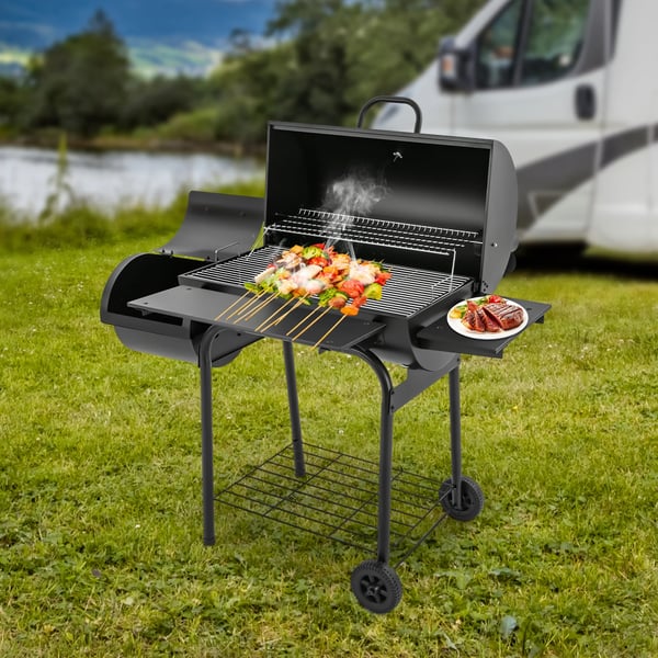 Udendørsgrill - Kulgrill - Fritstående - Med termometer - Grillriste - Legeringsstål/jern - Kul (medfølger ikke) - Sort