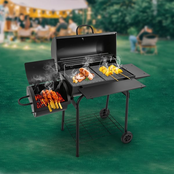 Udendørsgrill - Kulgrill - Fritstående - Med termometer - Grillriste - Legeringsstål/jern - Kul (medfølger ikke) - Sort