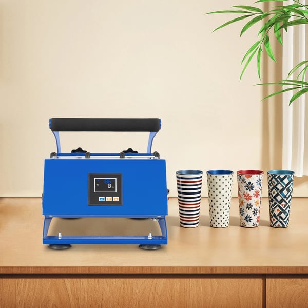 Kruspresse - 6-in-1 Varmepresse til Sublimering - 500 W - Temperatur- og Tidsstyring - Udskiftelige Varmeelementer - 50 Hz - Blå