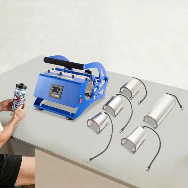 Kruspresse - 6-in-1 Varmepresse til Sublimering - 500 W - Temperatur- og Tidsstyring - Udskiftelige Varmeelementer - 50 Hz - Blå
