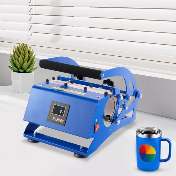 Kruspresse - 6-in-1 Varmepresse til Sublimering - 500 W - Temperatur- og Tidsstyring - Udskiftelige Varmeelementer - 50 Hz - Blå