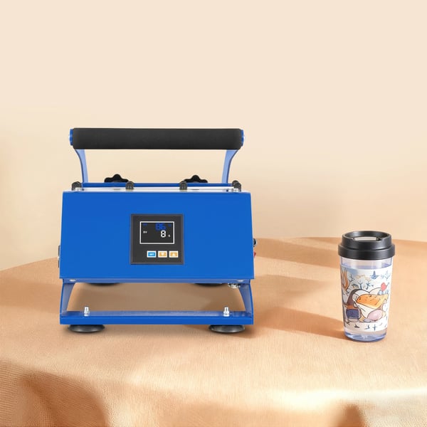 Kruspresse - 6-in-1 Varmepresse til Sublimering - 500 W - Temperatur- og Tidsstyring - Udskiftelige Varmeelementer - 50 Hz - Blå
