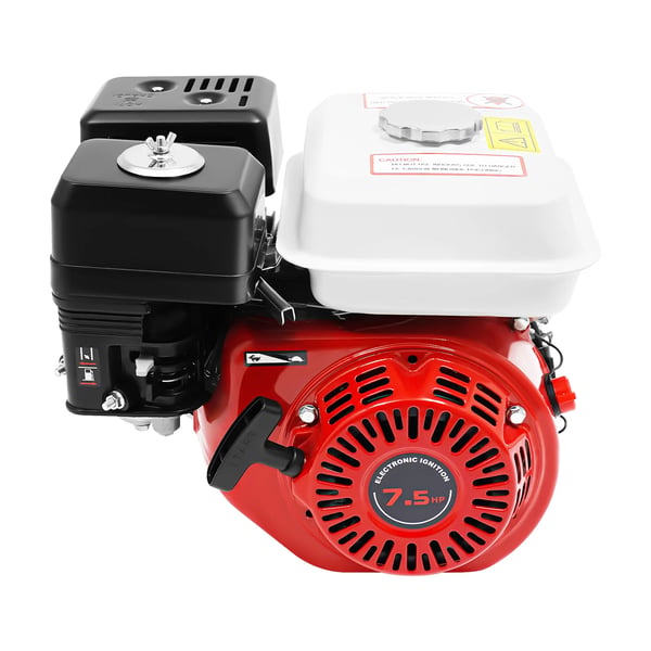 Benzinmotor - 4-takt OHV 212 cc luftkølet - 7,5 hk 3000 W - 3600 rpm - 20 mm krumtapaksel - rekylstart - oliealarm - 3 l tank - Rød