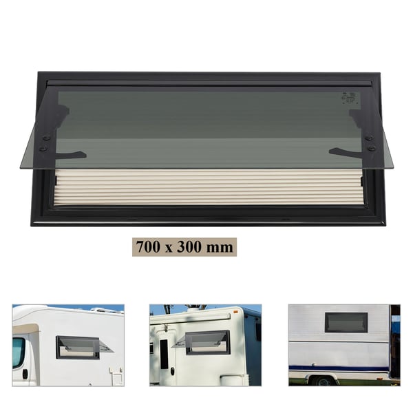 Udadgående RV-vindue - Sidevindue 70 x 30 cm - Insektnet - Max 85° åbning - Til autocamper, campingvogn, trailer - Hvid