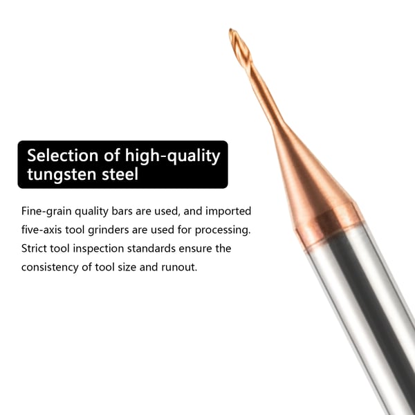 Konisk kuglenæsefræser - Endefræser - Solid hårdmetal - 6 mm - HRC55 - 2 skær - CNC til træ og metalgravering - Sølv