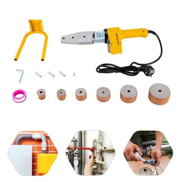 Rørsvejser - PPR Muffesvejsemaskine - Effekt 850 W - Sæt med 6 Dyser - Diameter Ø 20–63 mm - Til PPR/PP/PE/PB/PERT - Guld