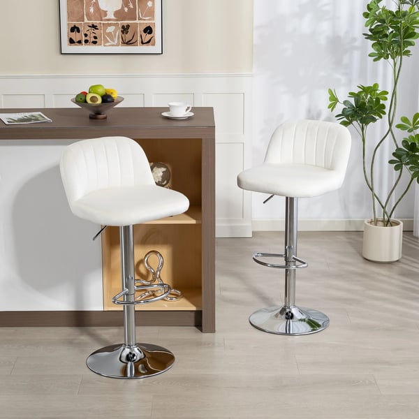Set med 2 barstolar - Hög köksstol - Svängbar sits, 81 cm sitthöjd - Rygg- och fotstöd - Sammetklädsel - Enkel montering - Kräm
