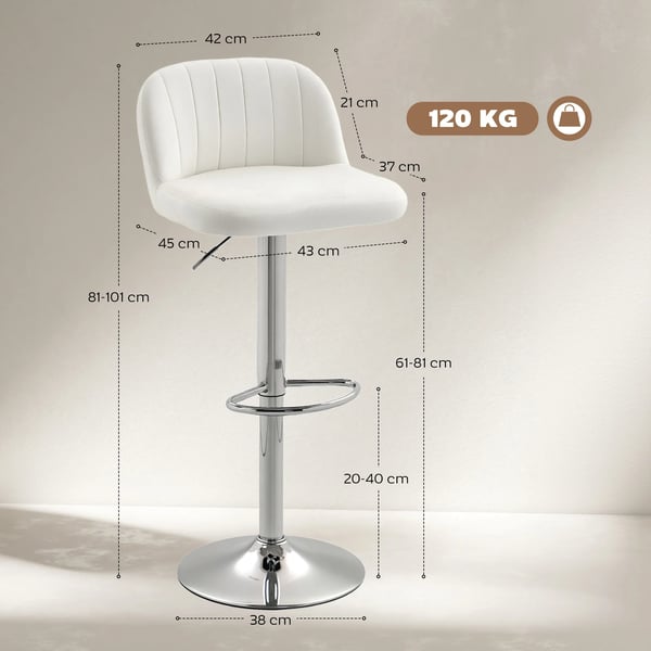 Set med 2 barstolar - Hög köksstol - Svängbar sits, 81 cm sitthöjd - Rygg- och fotstöd - Sammetklädsel - Enkel montering - Kräm
