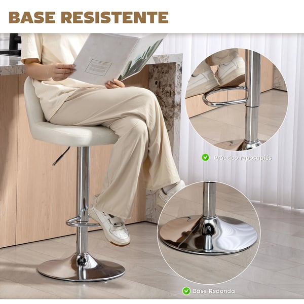 Set med 2 barstolar - Hög köksstol - Svängbar sits, 81 cm sitthöjd - Rygg- och fotstöd - Sammetklädsel - Enkel montering - Kräm