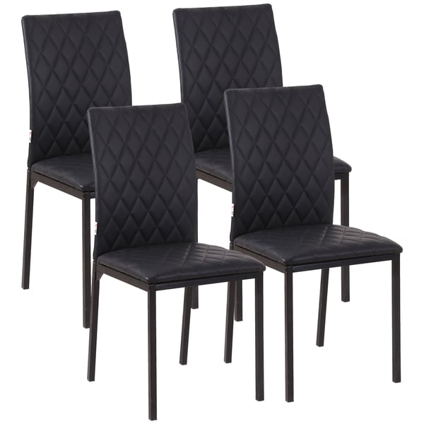 Set med 4 matstolar - Köksstolar - Modern design - Högt ryggstöd - Diamantmönster - Konstläder - Stålben - Svart