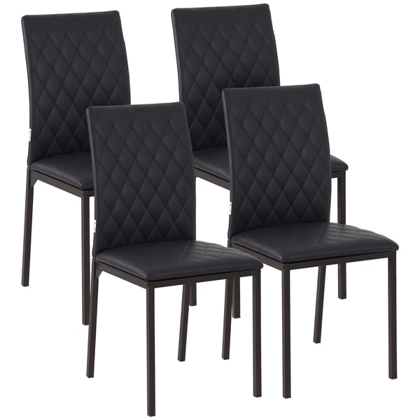 Set med 4 matstolar - Köksstolar - Modern design - Högt ryggstöd - Diamantmönster - Konstläder - Stålben - Svart