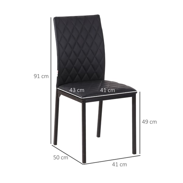 Set med 4 matstolar - Köksstolar - Modern design - Högt ryggstöd - Diamantmönster - Konstläder - Stålben - Svart