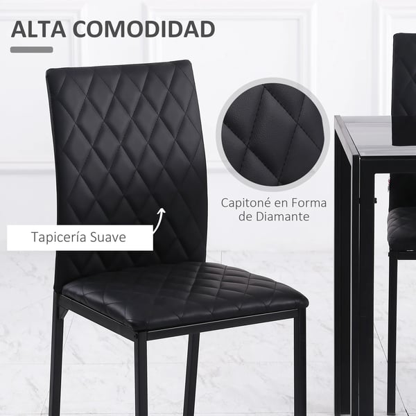 Set med 4 matstolar - Köksstolar - Modern design - Högt ryggstöd - Diamantmönster - Konstläder - Stålben - Svart