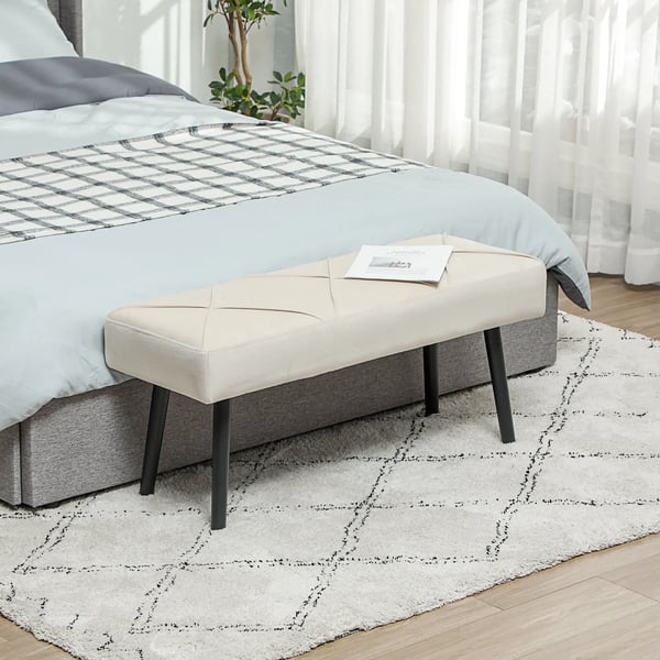 Sittbänk - Ottoman/fotpall - Stålben - Maxbelastning 120 kg - Montering krävs - Mått 100×36×45 cm - Kräm