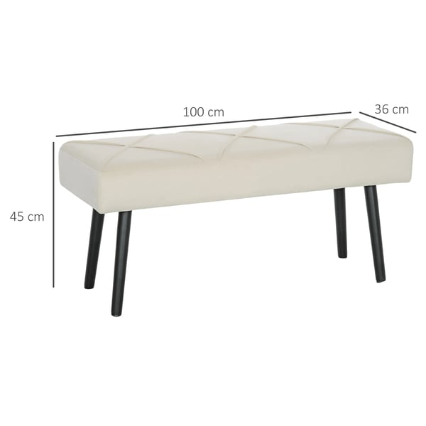 Sittbänk - Ottoman/fotpall - Stålben - Maxbelastning 120 kg - Montering krävs - Mått 100×36×45 cm - Kräm
