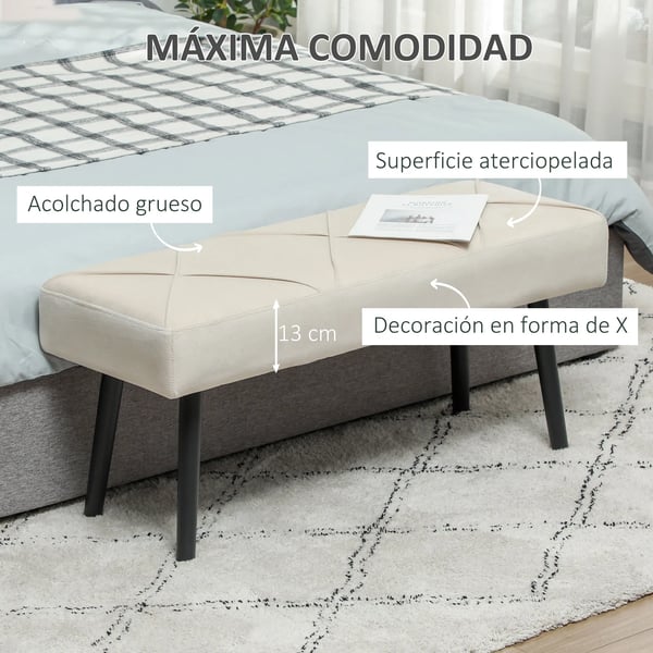 Sittbänk - Ottoman/fotpall - Stålben - Maxbelastning 120 kg - Montering krävs - Mått 100×36×45 cm - Kräm