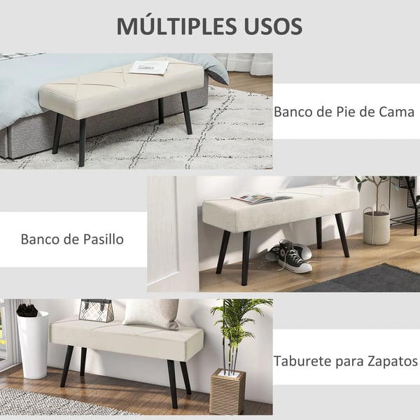 Sittbänk - Ottoman/fotpall - Stålben - Maxbelastning 120 kg - Montering krävs - Mått 100×36×45 cm - Kräm