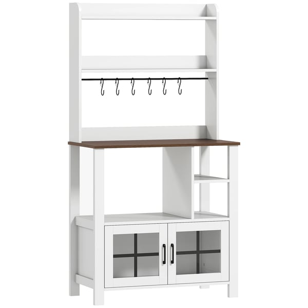 Köksskåp - Högskåp - 2 glasdörrar - Öppna hyllor - 6 muggkrokar - 80×40×152 cm - Montering krävs - Vit