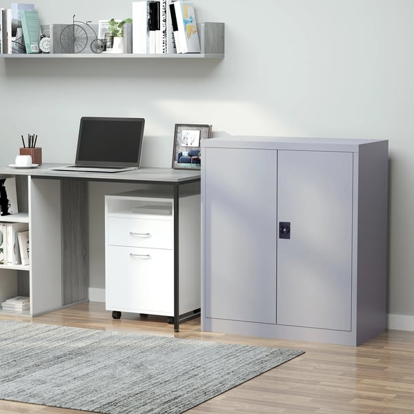 Arkivskåp - Kontorsskåp i metall - 2 dörrar - Lås - Justerbar hylla - 80 x 40 x 92,5 cm - Montering krävs - Grå