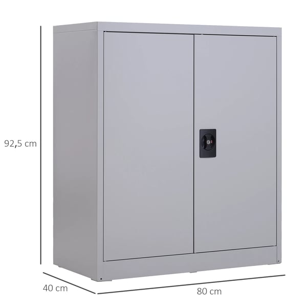 Arkivskåp - Kontorsskåp i metall - 2 dörrar - Lås - Justerbar hylla - 80 x 40 x 92,5 cm - Montering krävs - Grå