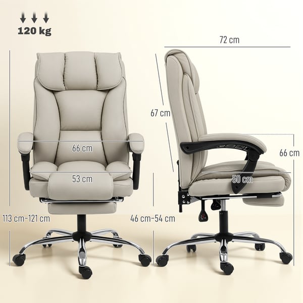 Ergonomisk kontorsstol - Skrivbordsstol - Med fotstöd - Hög lutningsbar rygg - Tjock stoppning - Slitstarkt PU-läder - Justerbar höjd - Khaki
