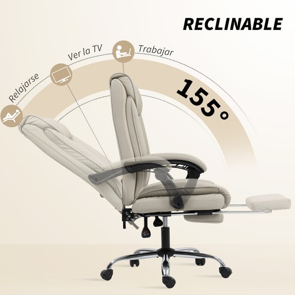Ergonomisk kontorsstol - Skrivbordsstol - Med fotstöd - Hög lutningsbar rygg - Tjock stoppning - Slitstarkt PU-läder - Justerbar höjd - Khaki