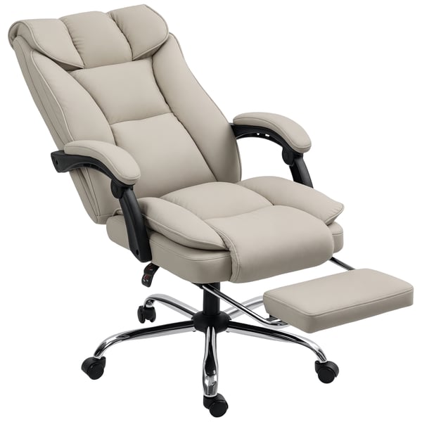 Ergonomisk kontorsstol - Skrivbordsstol - Med fotstöd - Hög lutningsbar rygg - Tjock stoppning - Slitstarkt PU-läder - Justerbar höjd - Khaki