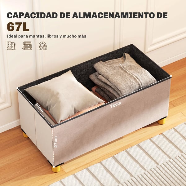 Förvaringspuff - Hopfällbar bänk/ottoman - 67 L - 76 x 38 x 38 cm - Sammet - Maxbelastning 120 kg - Mörkgrå