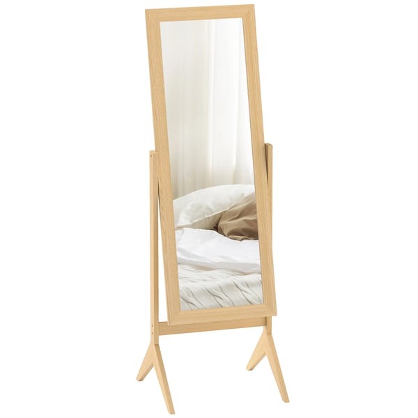 Spegel - Golvspegel/Helspegel - 47×46×148 cm - Fristående med ställ - Tiltbar - Rektangulär ram - Montering krävs - Ek
