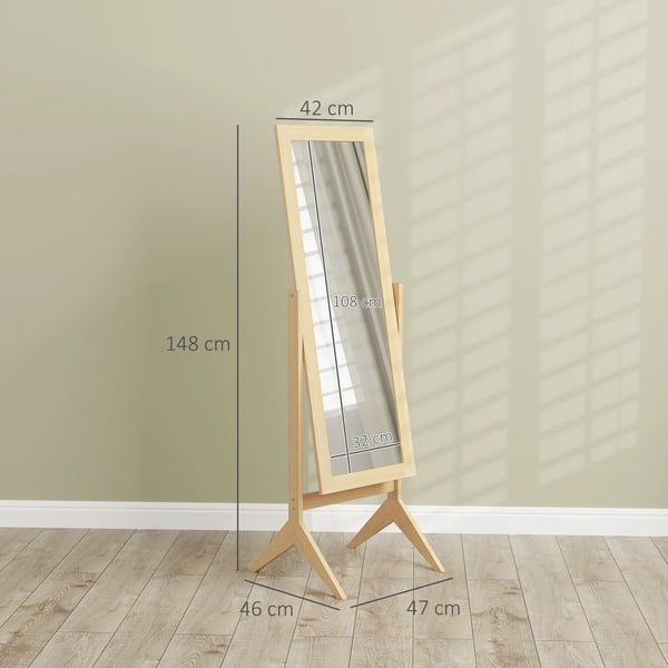 Spegel - Golvspegel/Helspegel - 47×46×148 cm - Fristående med ställ - Tiltbar - Rektangulär ram - Montering krävs - Ek