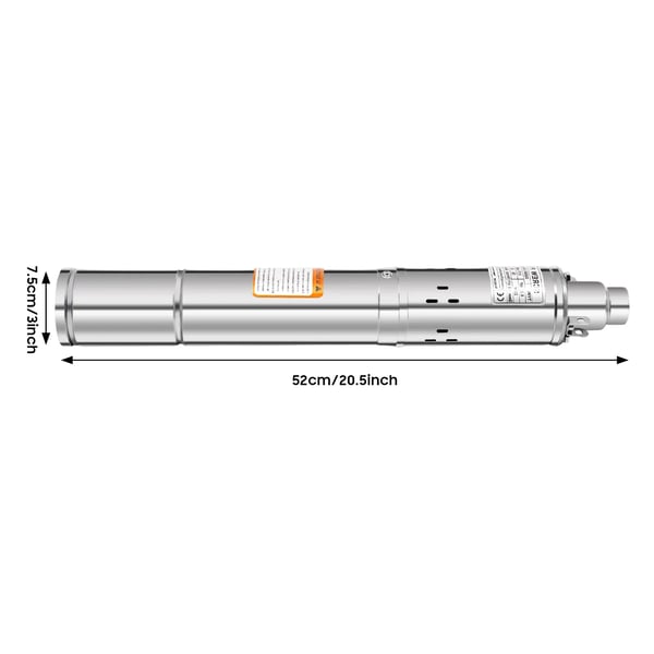 Djupbrunnspump i 304 rostfritt stål - Nedsänkbar brunnspump - 0,25 kW (250 W) - 1600 L/h - 220 V EU-kontakt - 7,5×52 cm