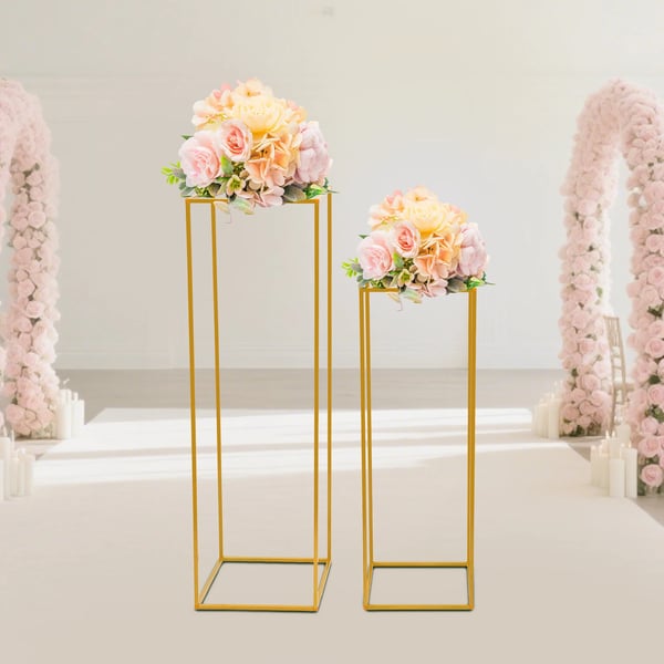 Blomsterstand til bryllup og fest - Geometrisk vasesøjle borddekoration - 2-pak - 80 cm + 100 cm - Metal - Moderne stil - Stående - Guld