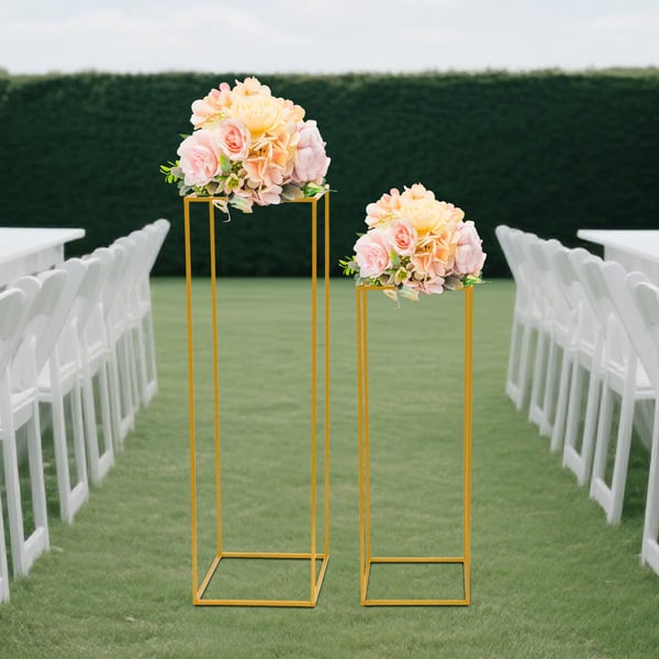 Blomsterstand til bryllup og fest - Geometrisk vasesøjle borddekoration - 2-pak - 80 cm + 100 cm - Metal - Moderne stil - Stående - Guld