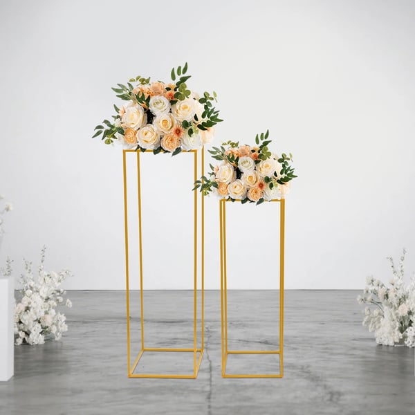 Blomsterstand til bryllup og fest - Geometrisk vasesøjle borddekoration - 2-pak - 80 cm + 100 cm - Metal - Moderne stil - Stående - Guld