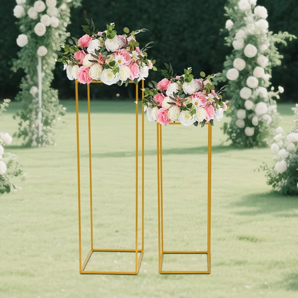 Blomsterstand til bryllup og fest - Geometrisk vasesøjle borddekoration - 2-pak - 80 cm + 100 cm - Metal - Moderne stil - Stående - Guld