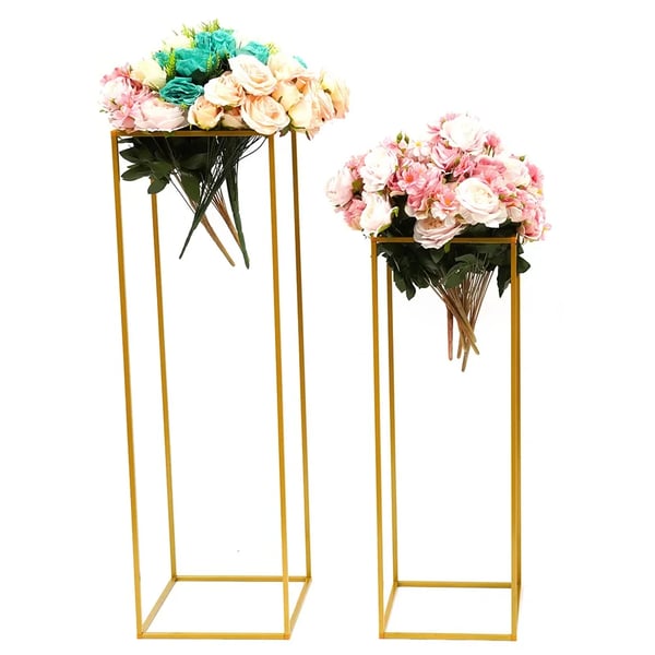 Blomsterstand til bryllup og fest - Geometrisk vasesøjle borddekoration - 2-pak - 80 cm + 100 cm - Metal - Moderne stil - Stående - Guld