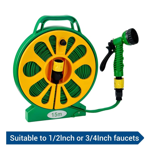 Haveslange - PVC Vandslange Med Spraypistol - 15 m - 5 Stråletyper - Passer 1,27 cm og 1,9 cm Vandhaner