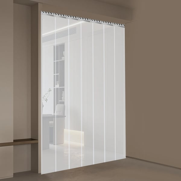 PVC strimmelgardin - Dørforhæng - Magnetlukning - Borremontering - 7 Strimler - 2 m x 18 cm/stk - Samlet Bredde 1,05 m - Grå