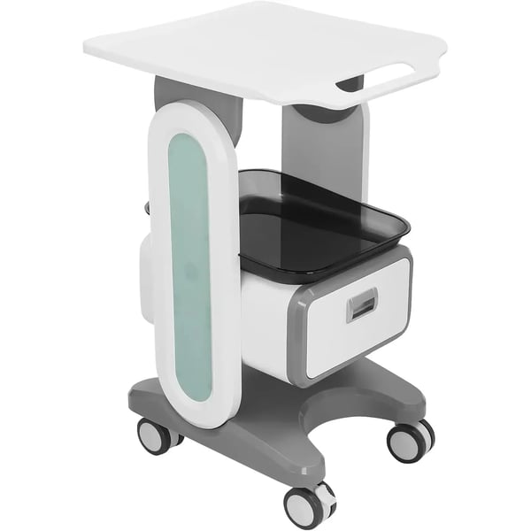 Medicinsk vagn - Salongsvagn - 44×36×76 cm - Låda och Förvaringsfack - 60 kg Belastning - 4 Svängbara Hjul - Vit
