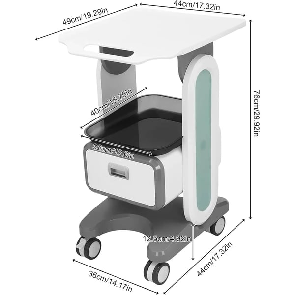 Medicinsk vogn - Skønhedssalon rullevogn - 44×36×76 cm - Skuffe og Opbevaringsrum - 60 kg Belastning - 4 Drejelige Hjul - Hvid