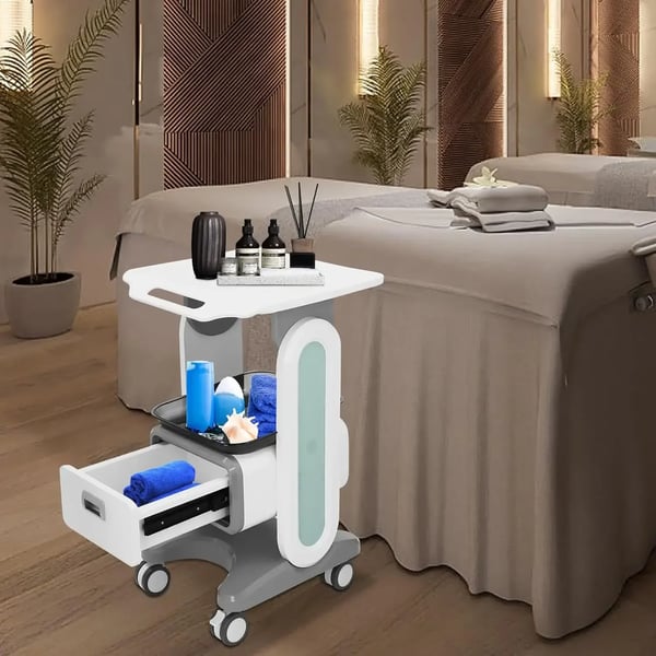 Medicinsk vogn - Skønhedssalon rullevogn - 44×36×76 cm - Skuffe og Opbevaringsrum - 60 kg Belastning - 4 Drejelige Hjul - Hvid