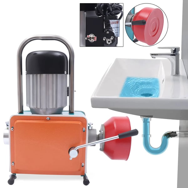 Afløbsrensmaskine - Rør- og kloakrenser - 1000 W - 400 o/min - Ø 20–150 mm - 30 m spiralkabel - Kobbermotor - Jern