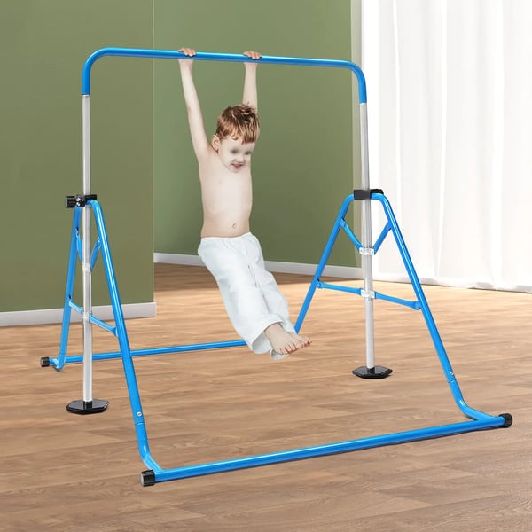 Junior Gymnastikstang til Børn - Justerbar Horisontal Stang - Til Hjemmebrug - Balance- & Armtræning - Blå