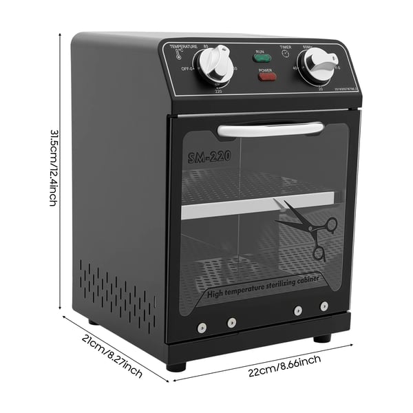 Højtemperatur sterilisator til værktøj - SM-220 - 8 L - 600 W - 220–240 V EU-stik - Tid/temperaturindstilling - Rustfrit stål - Sort