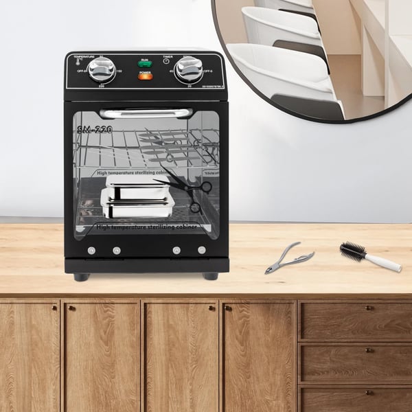 Højtemperatur sterilisator til værktøj - SM-220 - 8 L - 600 W - 220–240 V EU-stik - Tid/temperaturindstilling - Rustfrit stål - Sort