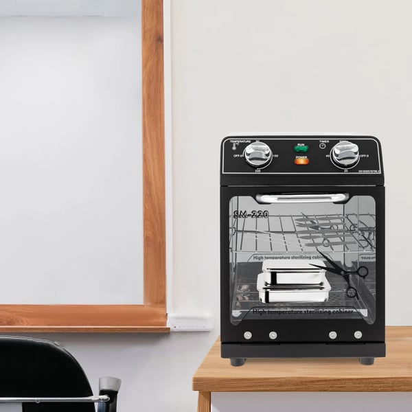 Højtemperatur sterilisator til værktøj - SM-220 - 8 L - 600 W - 220–240 V EU-stik - Tid/temperaturindstilling - Rustfrit stål - Sort