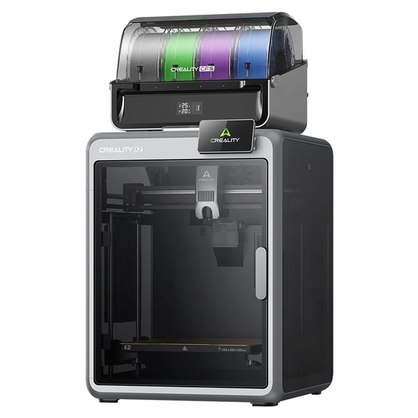 K2 Combo - 3D-printer - Printvolumen 26×26×26 cm - Hastighed op til 600 mm/s - Direktdrevet dual-gear-ekstruder - Touchskærm 10,16 cm - Wi‑Fi - sort